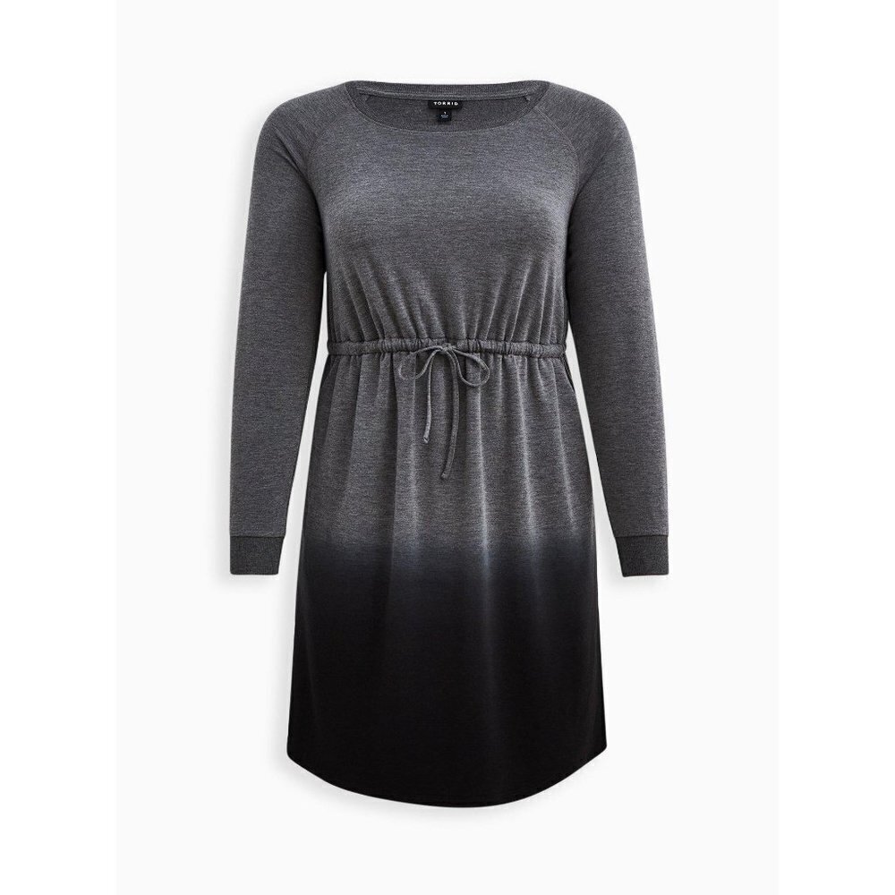 NWT Torrid Size 2 Off-Shoulder Skater Dress French Terry Heather Grey Dip Dye - Picture 4 of 16